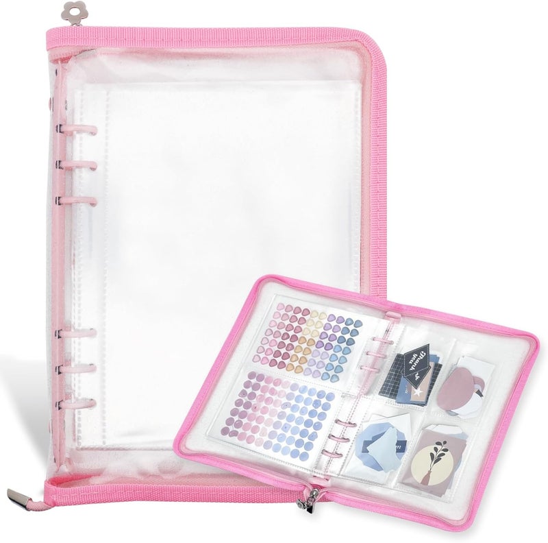 NOCAFI Sticker Organizer Binder Storage Book A5 Reusable Sticker Book Collecting Holder Display Album with 220 Pockets and Zipper Closure (Pink) - Image 1